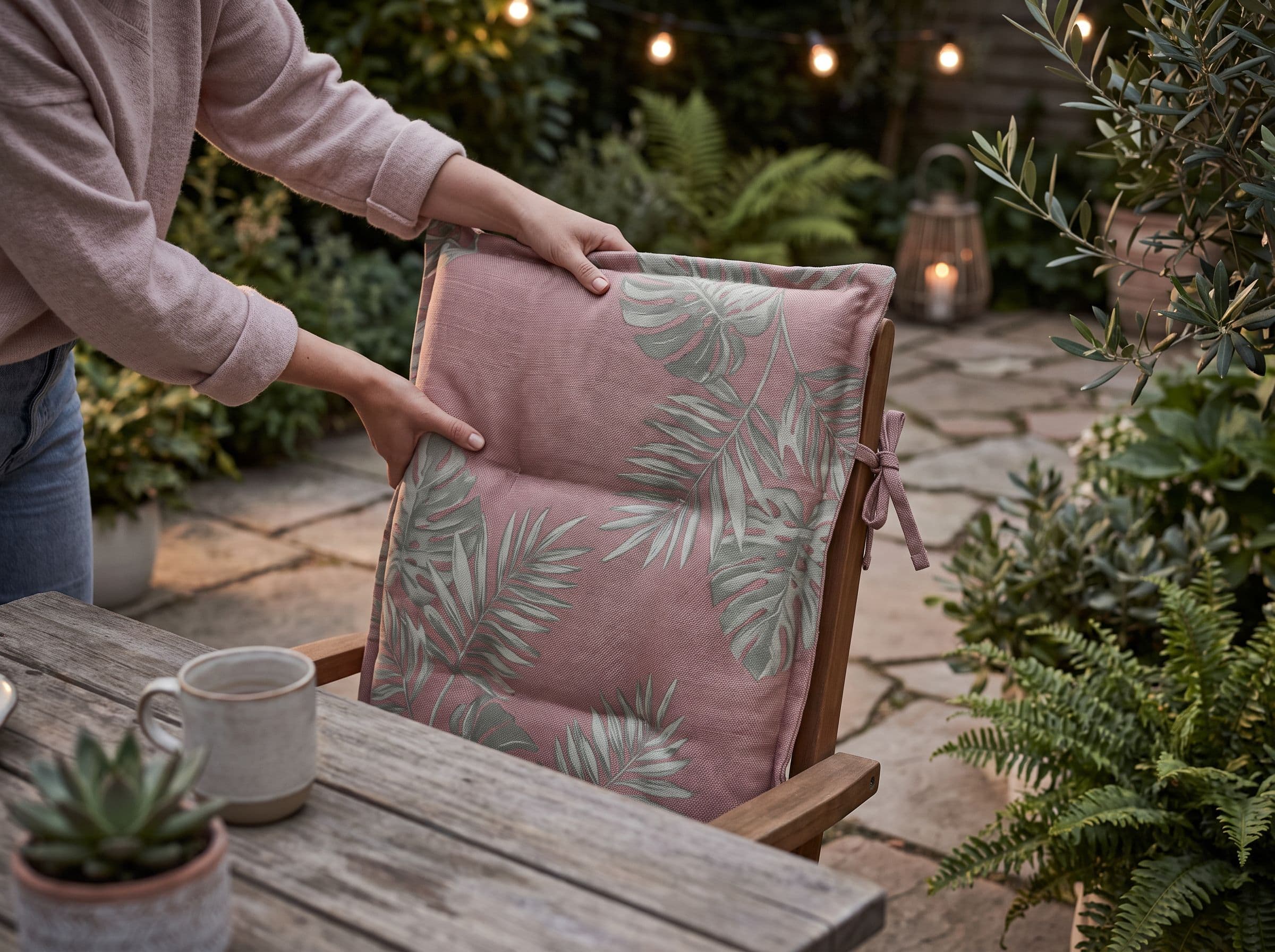 Ambiance jardin, coussin de chaise en situation
